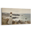 Vintage Landscape Art - Woman by the Sea on Rocky Shoreline