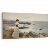 Vintage Landscape Art - Woman by the Sea on Rocky Shoreline