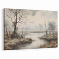 Vintage Landscape Art - Misty River with Bare Trees in Soft Hues