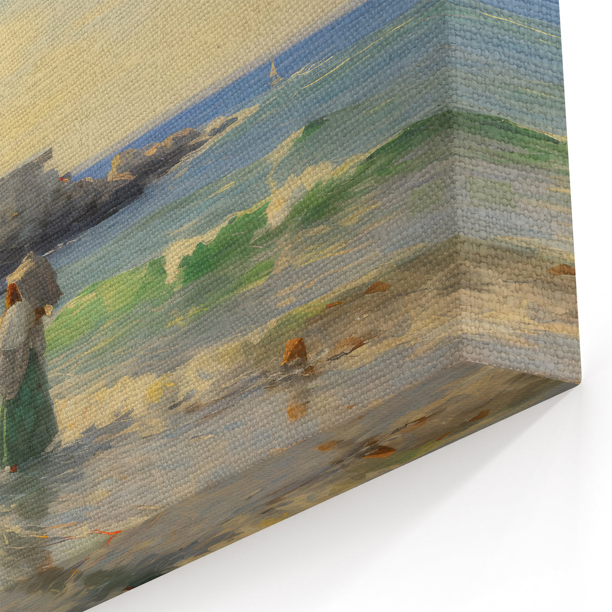 Vintage Landscape Art - Women at the Beach with Sailboat in the Distance