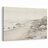Vintage Landscape Art - Coastal Rocks and Beach in Black and White Ink