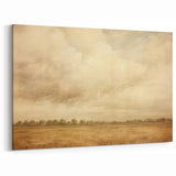 Vintage Landscape Art - Soft Sky Over Tranquil Field with Trees