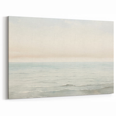 Vintage Landscape Art - Gentle Ocean Waves and Soft Sky