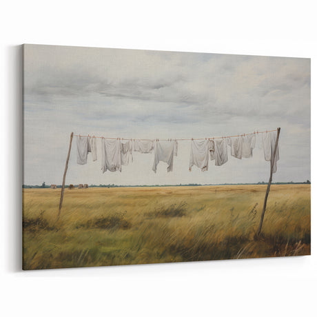 Vintage Landscape Art - Laundry Drying in Rural Field