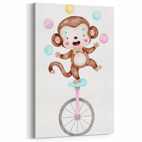 Circus Monkey Girls Room Wall Art - Playful Nursery Print