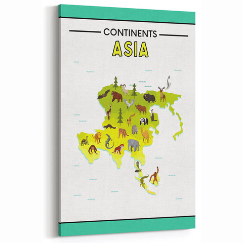 Kids Educational Wall Art – Asia Continent Map Learning Print