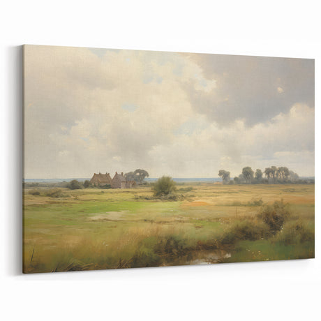 Vintage Landscape Art - Tranquil Country House and Lush Fields