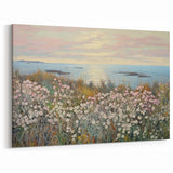 Vintage Landscape Art - Coastal Flowers and Ocean Horizon