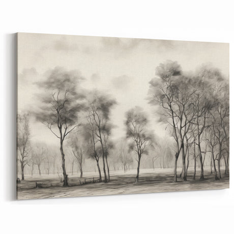 Vintage Landscape Art - Misty Forest with Bare Trees