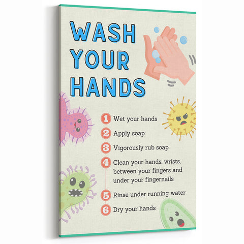 Classroom Educational Posters - Wash Your Hands Learning Art
