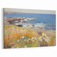 Vintage Landscape Art – Coastal Scene with Flowers and Ocean View
