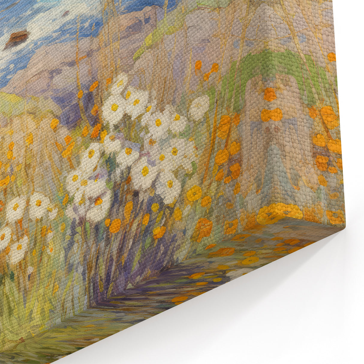 Vintage Landscape Art – Coastal Scene with Flowers and Ocean View