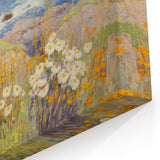 Vintage Landscape Art – Coastal Scene with Flowers and Ocean View