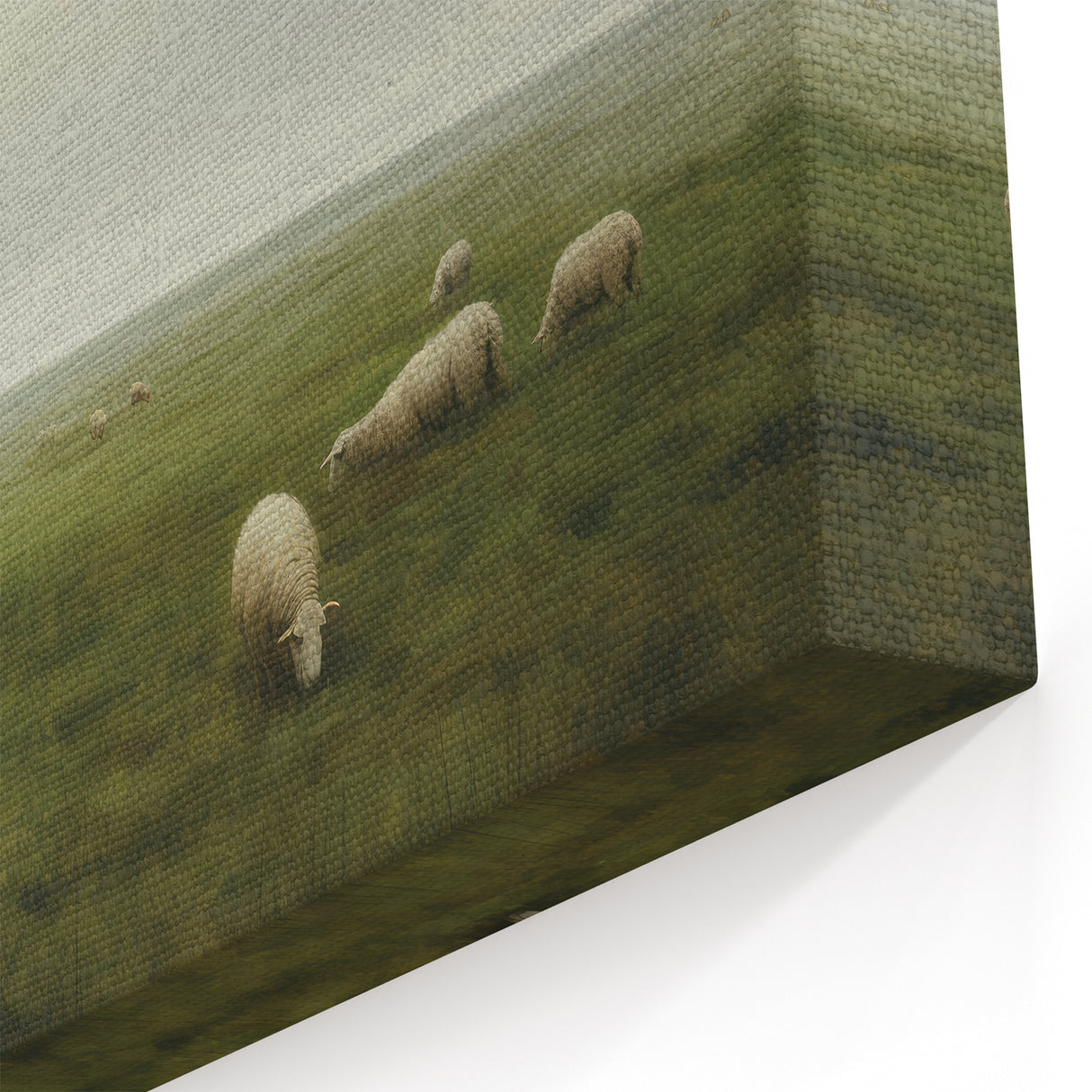 Vintage Landscape Art – Sheep Grazing in Serene Green Countryside