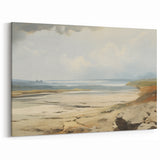 Vintage Landscape Art – Coastal Scene with Soft Beige and Blue Tones