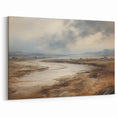 Vintage Landscape Art – Winding River in Warm Brown and Beige Tones