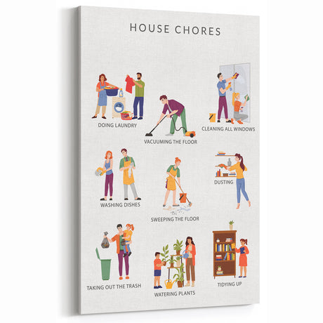 House Chores Educational Wall Art - Kids' Learning Poster
