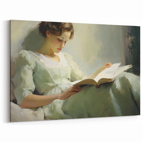 Vintage Portrait Art | Antique Portrait of Woman Reading Book