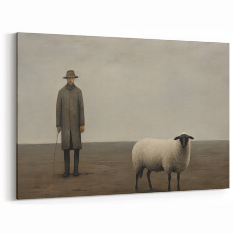 Vintage Portrait Art | Rustic Portrait of Farmer and Sheep