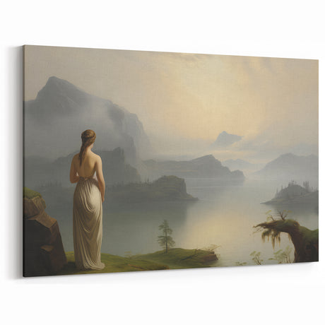 Vintage Portrait Art | Serene Landscape with Woman at Sunset