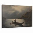 Vintage Portrait Art | Solitary Canoeist on Misty Lake Scene