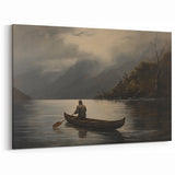 Vintage Portrait Art | Solitary Canoeist on Misty Lake Scene