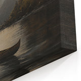 Vintage Portrait Art | Solitary Canoeist on Misty Lake Scene