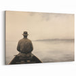 Vintage Portrait Art | Solitary Man in Canoe on Misty Lake