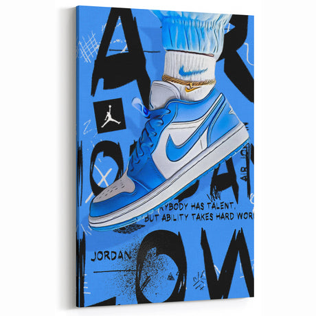 Air Jordan Pop Art Wall Art - Bold Blue Sneaker Canvas Print
