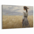Vintage Portrait Art | Woman in Wheat Field with Windy Sky