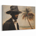 Vintage Portrait Art | Man by Palm Tree in Coastal Setting