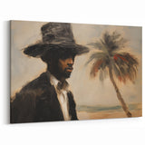 Vintage Portrait Art | Man by Palm Tree in Coastal Setting