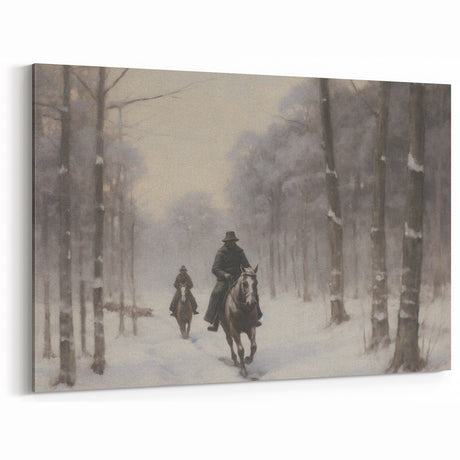Vintage Portrait Art | Horse Riders in Snowy Forest Scene