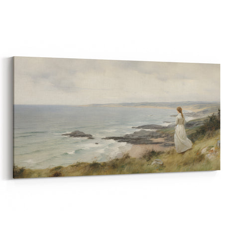 Vintage Portrait Art | Woman Overlooking Coastal Cliffs