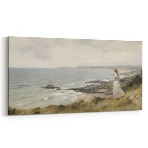 Vintage Portrait Art | Woman Overlooking Coastal Cliffs