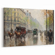 Vintage Portrait Art | Bustling Paris Street Scene in Rain