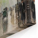 Vintage Portrait Art | Bustling Paris Street Scene in Rain