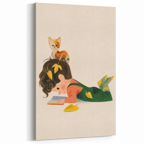 Cozy Reading Time Girls Room Wall Art – Kids Room Art Print