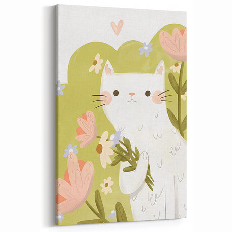 Floral Cat Girls Room Wall Art – Nursery & Kids Room Art Print