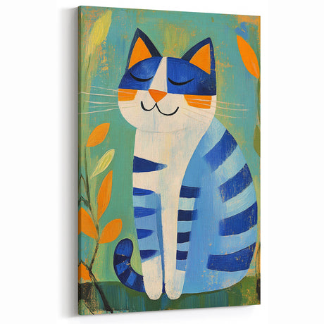 Nursery Wall Art – Playful Blue Cat Illustration for Kids' Room