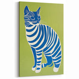 Playroom Wall Art – Bold Blue Striped Cat Illustration for Kids