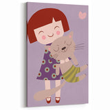 Happy Girl & Cat Girls Room Wall Art – Kids Room Art Print