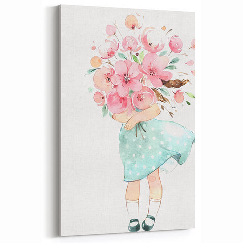 Floral Bouquet Girl Girls Room Wall Art – Kids Room Art Print