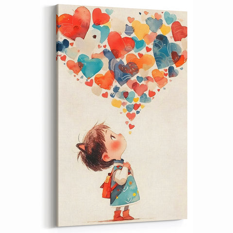 Playroom Wall Art – Whimsical Heart Balloon Illustration for Kids