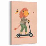 Playroom Wall Art – Trendy Lion on Scooter Illustration Print