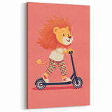 Lion on Scooter Illustration for Kids -  Playroom Wall Art
