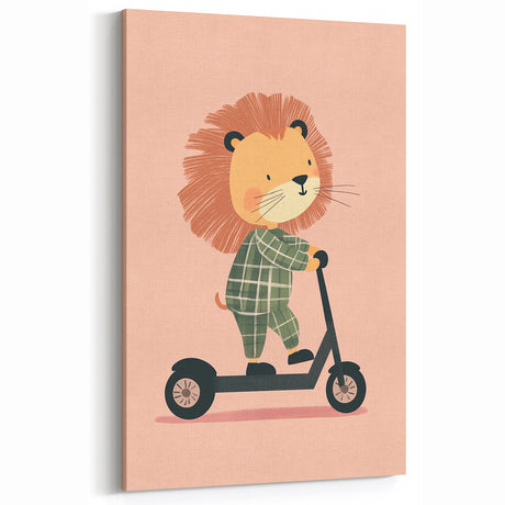 Scooter Riding Lion Nursery Art for Kids - Playroom Wall Art