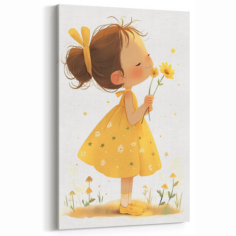 Smiling Girl with Flowers Art for Kids - Girls Bedroom Art