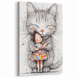 Adorable Cat & Girl Hug Girls Room Wall Art - Kids Animal Decor