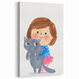Cute Girl Holding Cat Girls Room Wall Art - Playful Kids Decor